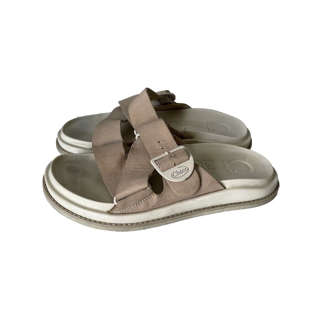 Chaco Townes Slide Slip-On Sandals Leather Gorpcore Beige Tan Women's Size 7
